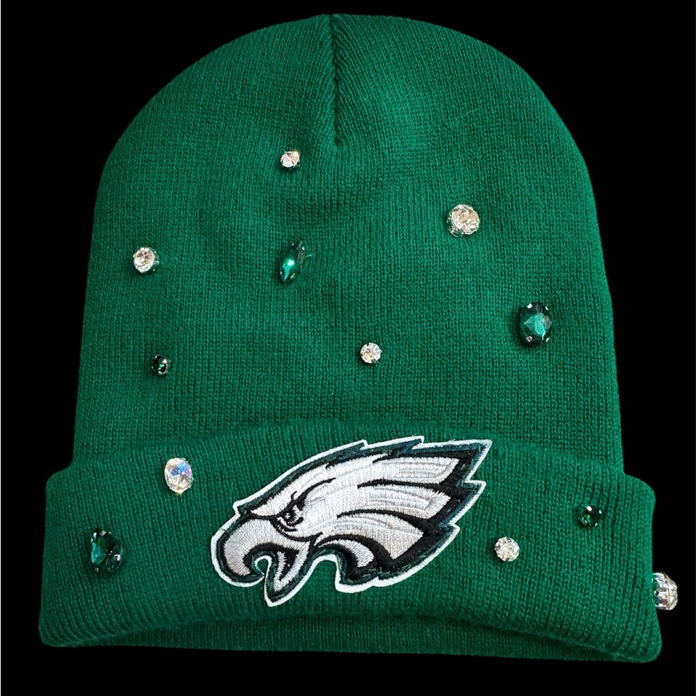 Beanie Philadelphia EAGLES patch & Rhinestones. Custom Orders Accepted.
